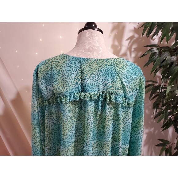 Belle Kim Gravel QVC Womens Leopard Animal Print V-Neck Blouse Top Size 3X Sheer - Picture 8 of 13